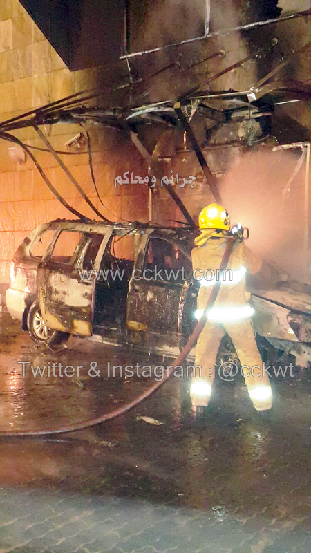 النيران أكلت المركبة وانتقلت إلى البنك