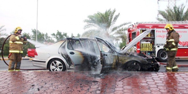 احتراق مركبة خلال سيرها بين «الشهداء» و «حطين»