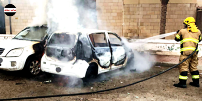 إخماد حريق مركبتين أمام مسجد في «أبو حليفة»
